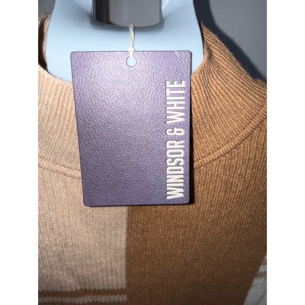 Windsor & White Brodie Cashmere Sweater Stripe Colourblock Mock Neck Chestnut S - Picture 5 of 7